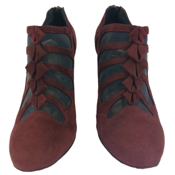 Sarah Flint Burgundy Blake Ankle Boots Suede Booties Mesh Cutouts Pumps Heels - Picture 3 of 15